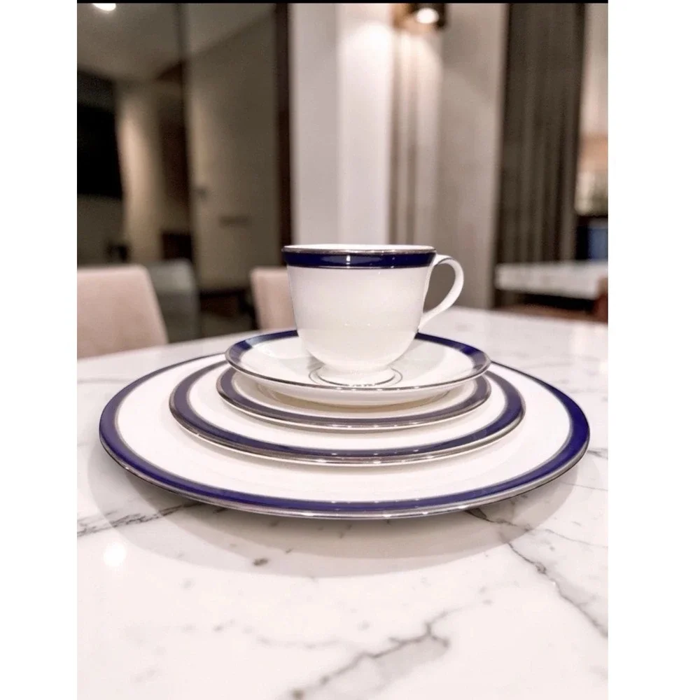 Lenox Federal Cobalt 5 Piece‎ Place Setting Fine Bone China Gold Trim USA Made